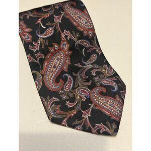 Shear & Gabor Paisley Silk Neck Tie Black Red Blue USA Made One Size Vintage Big